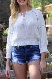  Tie-front Embroidered Blouse