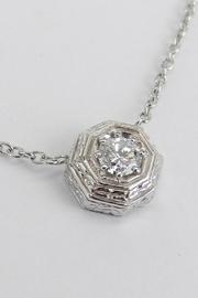  18k White Gold Diamond Solitaire Pendant Necklace 18 Chain Antique Style Engraved Design