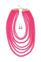  Pink Strand Necklace Earring Set