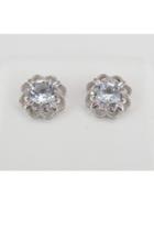  Aquamarine And Diamond Stud Earrings Halo Flower Wedding Studs 14k White Gold March Gemstone