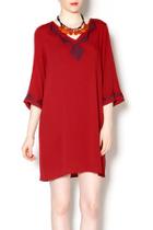  Embroidered Red Gauze Dress