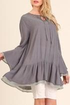  Slate-grey Layered-bell-sleeve Tunic