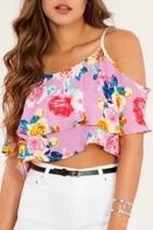  Pink Floral Crop Top
