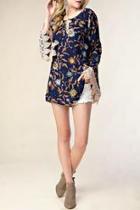  Navy Floral Print Tunic