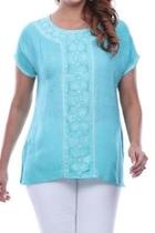  Turquoise Embroidered Top