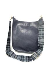  Navy Vegan Messenger W Plaid Strap