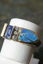  Australian Fire Opal/diamonds/tanzanite 14 Karat Gold Ring