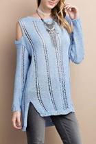  Cold Shoulder Knitted Sweater