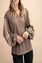  Contrast Bubble-sleeve Top