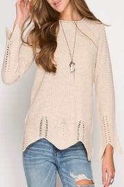  Scallop Trim Sweater