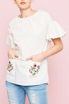  Embroidered Pockets Top