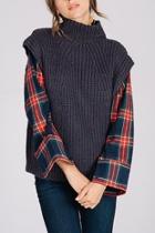  Plaid Sleeve Sweater