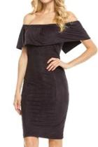  Faux Suede Off Shoulder Dress