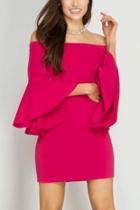  Bell Sleeve Arm Dress Fuscia