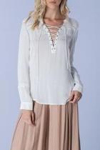  Woven Lace Up Top