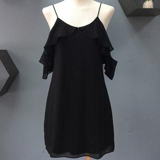  Black Ruffle Sleeved Dress