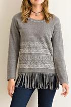  Gray Fringe Sweater