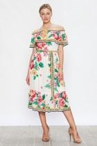  Off-shoulder Floral Midi-dress