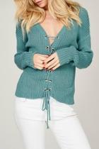  Blue Lace-up Sweater