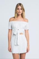  Stripe Off-shoulder Mini-dress