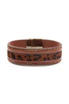  Leopard-leather-rhinestone Magnetic-lock-bracelet
