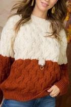  Color-block Cable-knit Sweater