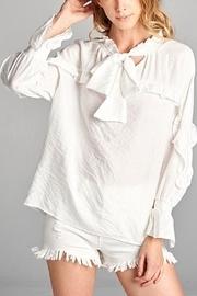  White Ruffle Button Down