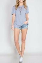  Lace Up Periwinkle Top