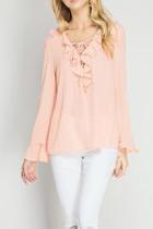  Peach Lace Up Top