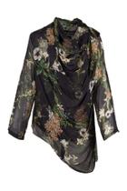  Floral Cowl Neck Blouse W Asymmetrical Hemline