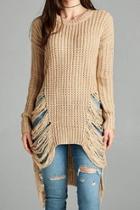  Khaki Frayed Sweater