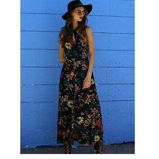  Floral High Neck Maxi Dress