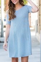  Cross-back-striped Half-sleeve Tunic-dress