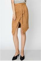  Suede Skirt With Waist Tie And Front Slit