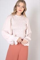 Smocked Long Sleeve Blouse