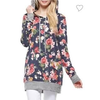  Heather Grey And Floral Hoodie