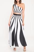  One-shoulder Stripe Skirt-set