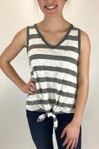  Mixed Striped Tie Front Tank Top