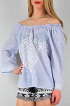  Blue Embroidered Top