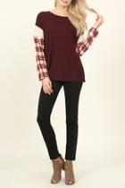  Plaid-sleeve Dropped Shoulder-sweater