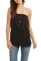 Frayed Tiered Strapless Gauze Top