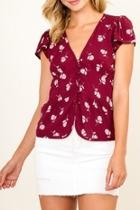  Burgundy Print Top