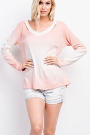  Ombre Thermal V-neck Top With Raw Edge Cut Top