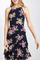 Navy-floral Ruffle Dress