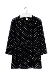  Chiffon-navy-dress-with-gold-metallic-dots