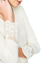  Ribbed Lace-sleeve Top