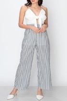  Ivory/grey Striped Jumpsuit