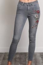  Floral-embroidered Black Jeans