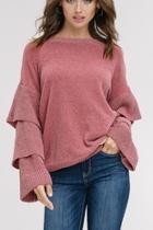  Layered-sleeves Pullover Sweater