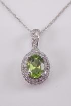  Diamond And Peridot Halo Pendant 14k White Gold Necklace 18 Chain August Gem